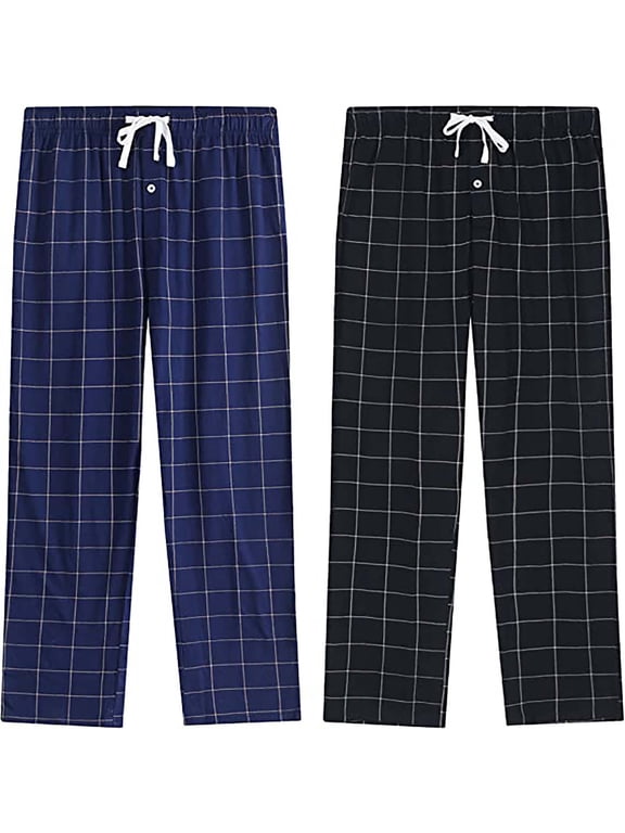 Men's Adjustable Waist Plaid Sleep Pant (Men's), Navy-plaid and Black-plaid (2-Pack)
