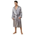 thumbnail image 1 of Vulcanodon Men’s Satin Robe Lightweight,Men's Luxurious Silk Kimono Bathrobe（Dark Grey, Small-Medium）, 1 of 6