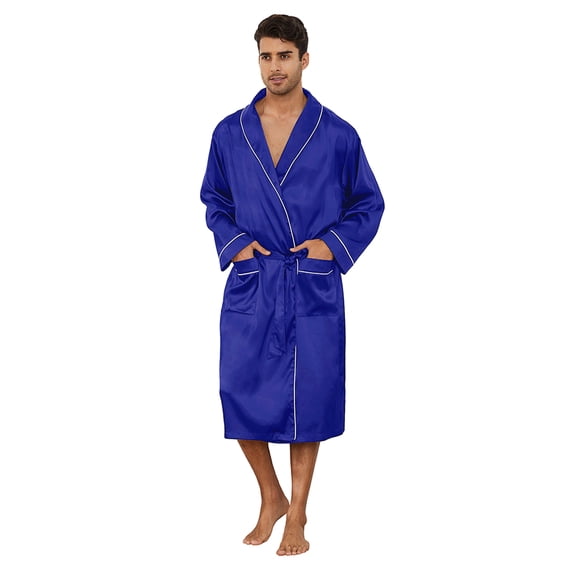 Vulcanodon Men’s Satin Robe Lightweight,Men's Luxurious Silk Kimono Bathrobe(Royal Blue, Small-Medium)