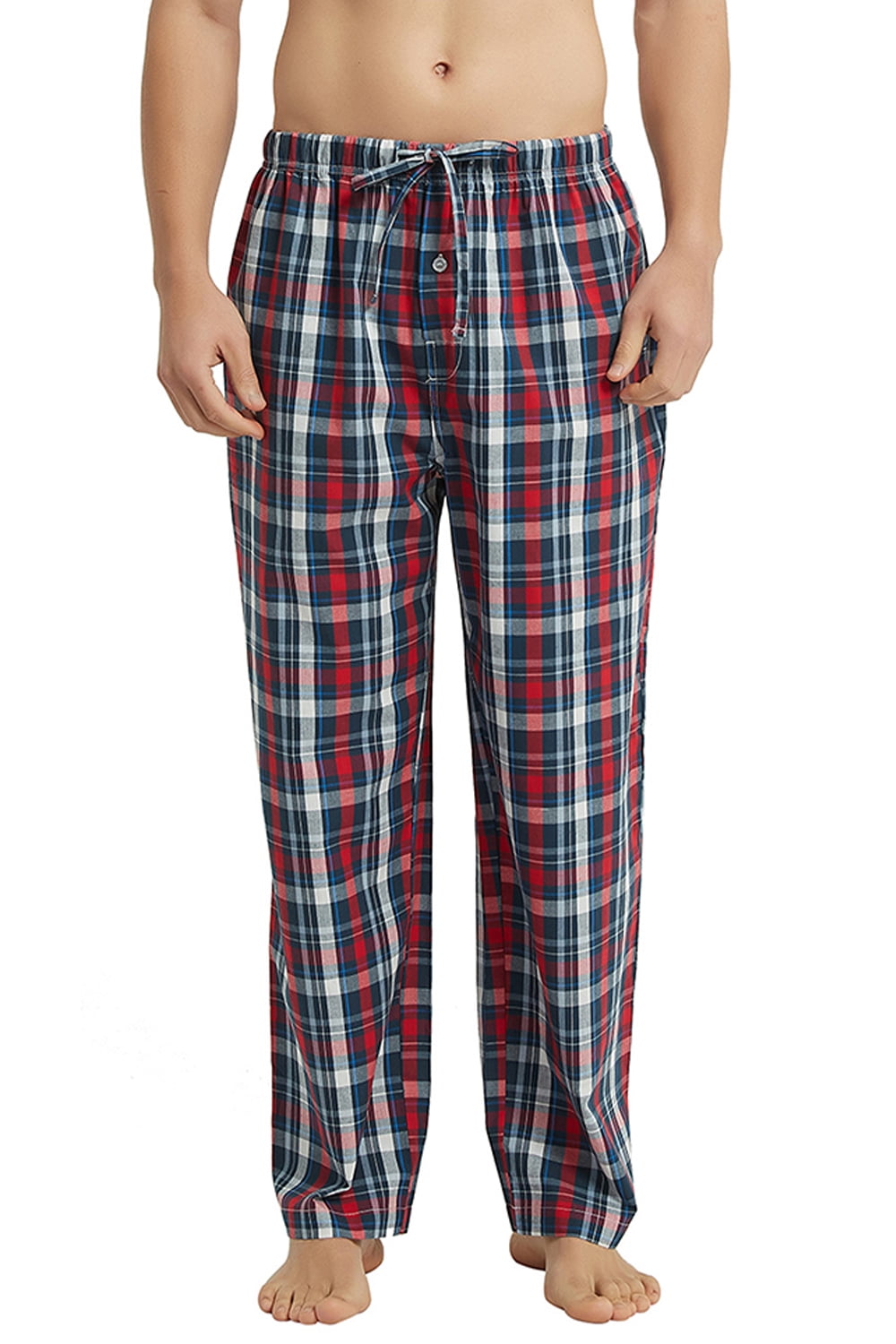 Vulcanodon Mens 100 Cotton Pajama Pants, Soft Lightweight Sleep Pants with Pockets Plaid Pajama