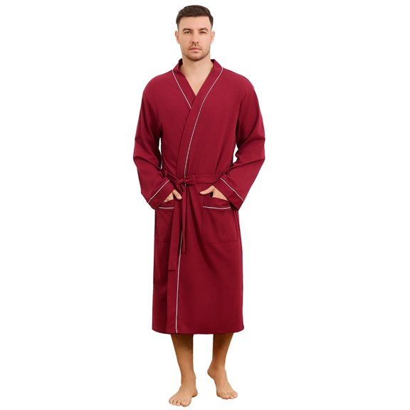 Vulcanodon Mens 100% Cotton Robe,Soft Lightweight Long Spa Bathrobe for Men (BURGUNDY, 3XL/4XL)