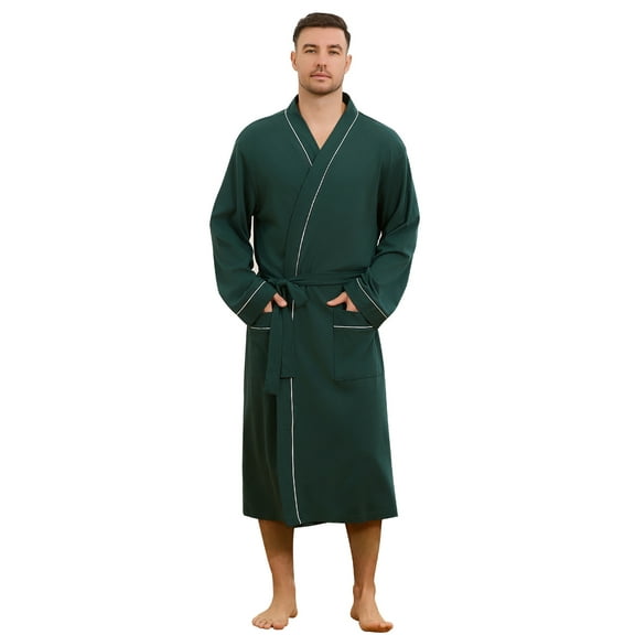 Vulcanodon Mens 100% Cotton Robe,Soft Lightweight Long Spa Bathrobe for Men (DARK GREEN, L/XL)