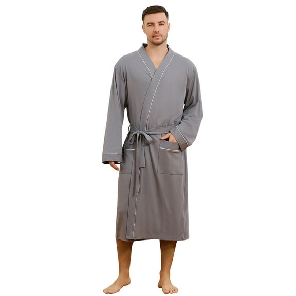 Vulcanodon Mens 100% Cotton Robe,Soft Lightweight Long Spa Bathrobe for Men (GREY, 3XL/4XL)