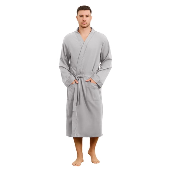 Vulcanodon Mens 100% Cotton Robe,Soft Lightweight Long Spa Bathrobe for Men (LIGHT GREY, 3XL/4XL)