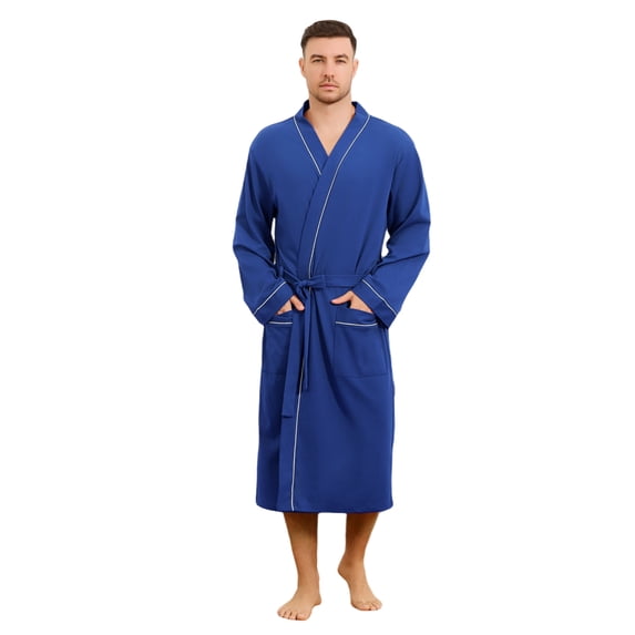 Vulcanodon Mens 100% Cotton Robe,Soft Lightweight Long Spa Bathrobe for Men (ROYAL BLUE, 3XL/4XL)