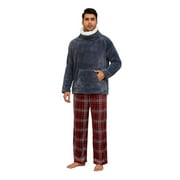Vulcanodon Mens Button Down Pajama Sets, Ultra Soft Lightweight Sleepwear Long Sleeve Pjs Sets,(Dark Grey+Red Green Plaid,S)