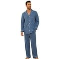 thumbnail image 1 of Vulcanodon Mens Button Down Pajama Sets, Ultra Soft Lightweight Sleepwear Long Sleeve Pjs Sets,(Dark Navy Mel.M), 1 of 5