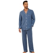Vulcanodon Mens Button Down Pajama Sets, Ultra Soft Lightweight Sleepwear Long Sleeve Pjs Sets,(Dark Navy Mel.M)