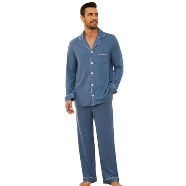 Vulcanodon Mens Button Down Pajama Sets, Ultra Soft Lightweight Sleepwear Long Sleeve Pjs Sets,(Dark Navy Mel.M)