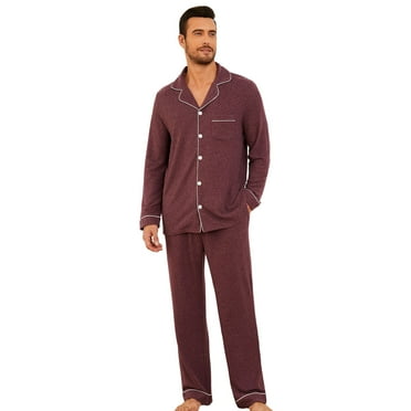 Vulcanodon Mens Button Down Pajama Sets, Ultra Soft Lightweight Sleepwear Long Sleeve Pjs Sets,(Purple Mel.M)