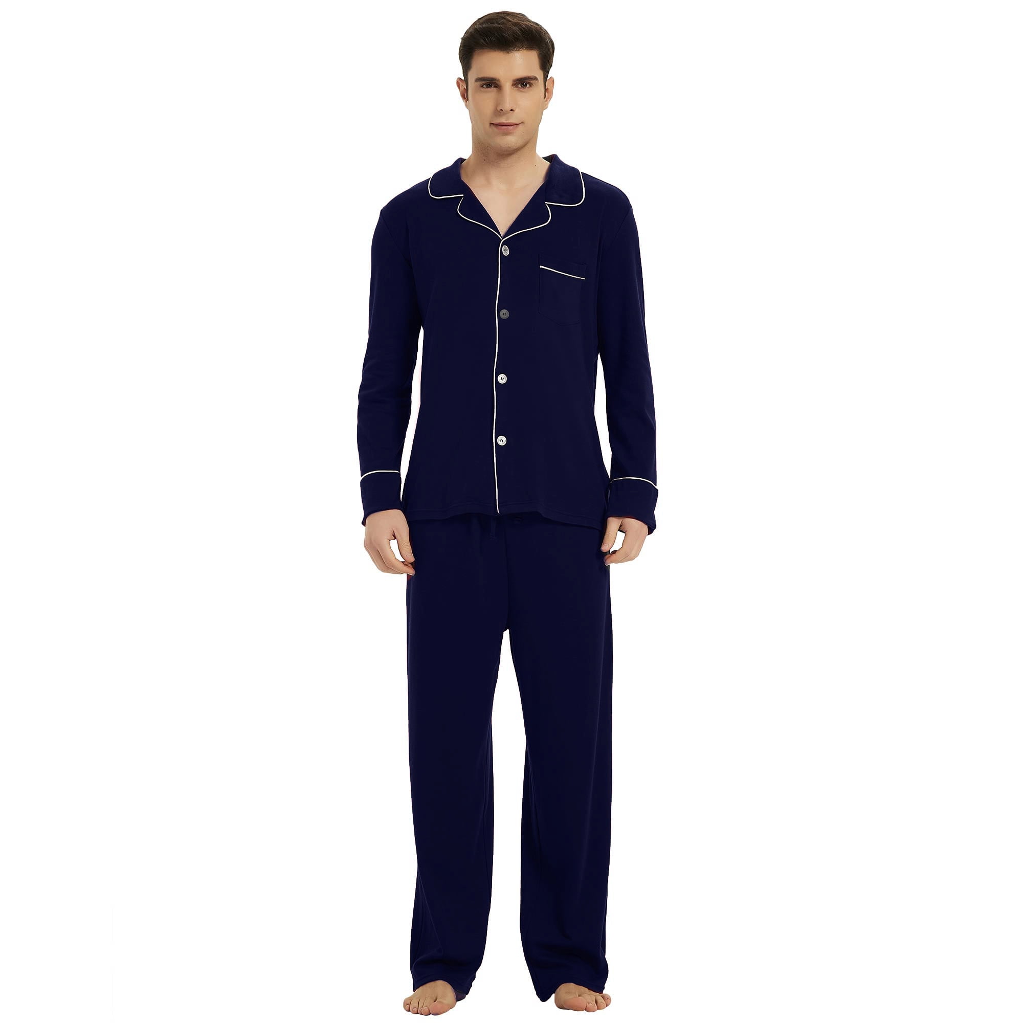 Vulcanodon Mens Cotton Pajama Set, Soft Lightweight Button Up Sleepwear ...