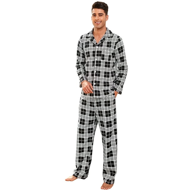 Vulcanodon Mens Flannel Plaid Pajama Set，Long Pajamas Warm Lightweight