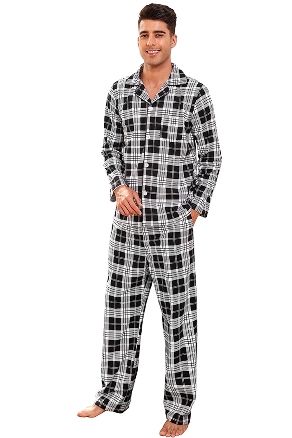 Vulcanodon Mens Flannel Plaid Pajama Set，Long Pajamas Warm Lightweight