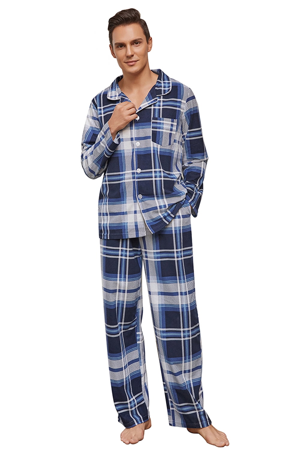 Vulcanodon Mens Flannel Plaid Pajama Set，Long Pajamas Warm Lightweight