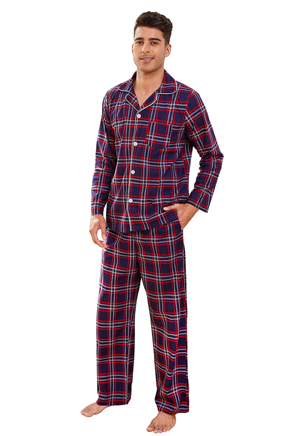Vulcanodon Mens Flannel Plaid Pajama Set，Long Pajamas Warm Lightweight