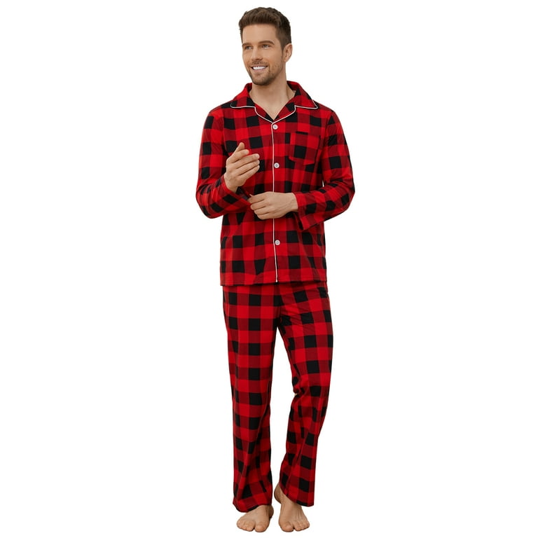 Vulcanodon Mens Flannel Plaid Pajama Set Long Pajamas Warm Lightweight Pjs Set with Pockets Red black Buffalo Plaid Medium Walmart
