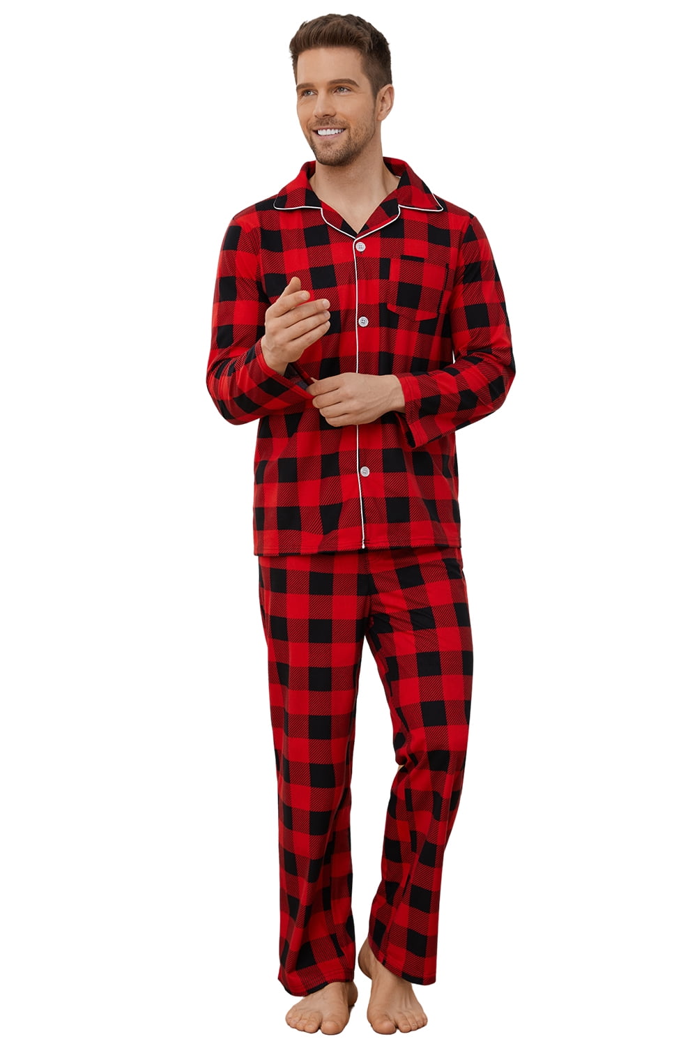 Vulcanodon Mens Flannel Plaid Pajama Set，Long Pajamas Warm Lightweight