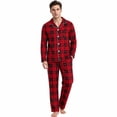 thumbnail image 1 of Vulcanodon Mens Flannel Plaid Pajama Set，Long Pajamas Warm Lightweight Pjs Set with Pockets(Red-black Plaid, Large), 1 of 7