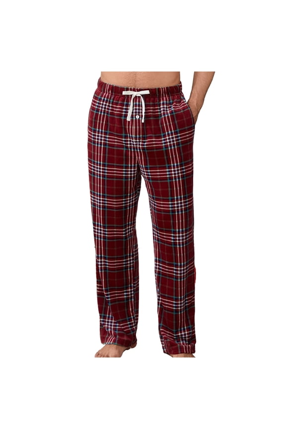 Mens Fleece Pajama Pants, Ultra Soft Plaid Lounge Pants with Pockets Button Fly Sleep Bottoms(RED GREEN PLAID, M)