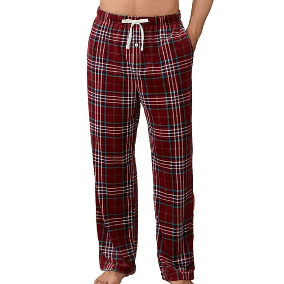 Vulcanodon Mens Fleece Pajama Pants, Ultra Soft Plaid Lounge Pants with Pockets Button Fly Sleep Bottoms(RED GREEN PLAID, M)