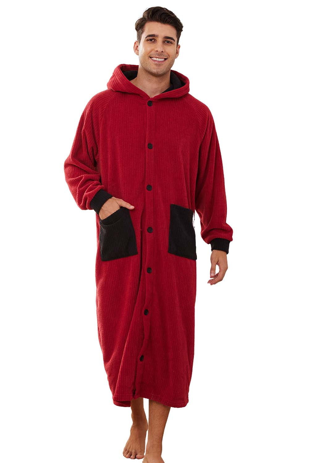 Vulcanodon Mens Hooded Robe, Plush Fleece Bathrobes for Men Long Cozy ...
