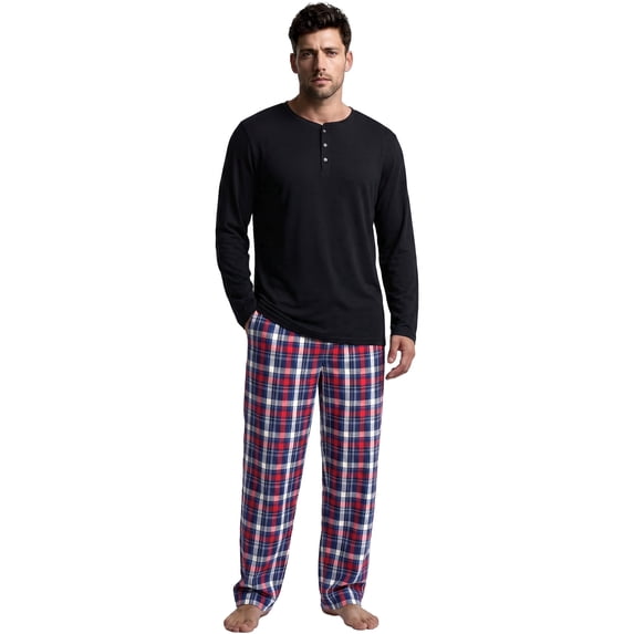 Vulcanodon Mens 100% Cotton Lightweight Sleepwear Pajamas Set Cozy 2 Piece with Plaid Pants Pjs