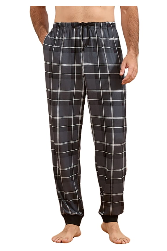 Mens Pajama Pants, Soft Lightweight Lounge PJ Bottoms with Pockets,(Black,L)