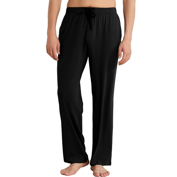 Vulcanodon Mens Pajama Pants, Soft Lounge Pant with Pockets Lightweight Sleep Pj Bottoms,(Black,L)
