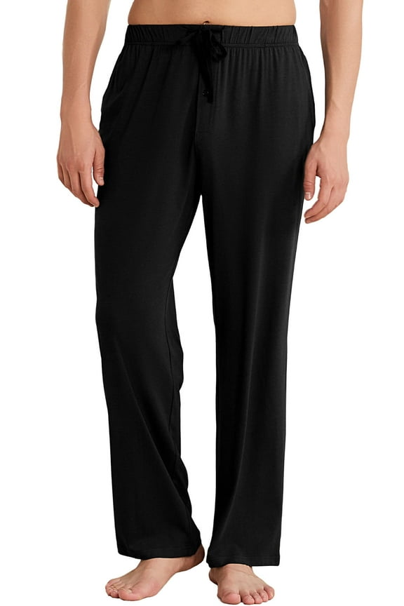 Mens Pajama Pants, Soft Lounge Pant with Pockets Lightweight Sleep Pj Bottoms,(Black,L)