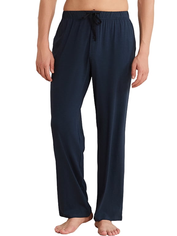 Mens Pajama Pants, Soft Lounge Pant with Pockets Lightweight Sleep Pj Bottoms,(Navy,L)