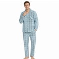 thumbnail image 1 of Vulcanodon Mens Pajama Set 100% Cotton, Long Sleeve Button Down PJ Set for Men Plaid Men's Sleepwear(Aqua Blue-Plaid, XL), 1 of 7