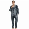 thumbnail image 1 of Vulcanodon Mens Pajama Set 100% Cotton, Long Sleeve Button Down PJ Set for Men Plaid Men's Sleepwear(Dark Blue-Plaid, L), 1 of 7