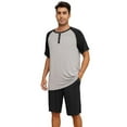 thumbnail image 1 of Vulcanodon Mens Pajama Set, Bamboo Lightweight Short Sleepwear for Men(Light Grey+Black,Large), 1 of 6