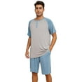 thumbnail image 1 of Vulcanodon Mens Pajama Set, Bamboo Lightweight Short Sleepwear for Men(Light Grey+Grey Blue,Large), 1 of 6