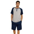 thumbnail image 1 of Vulcanodon Mens Pajama Set, Bamboo Lightweight Short Sleepwear for Men(Light Grey+Navy,Medium), 1 of 6