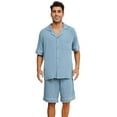 thumbnail image 1 of Vulcanodon Mens Pajama Set, Bamboo Viscose Button-up PJS for Men?Grey Blue, Large?, 1 of 8