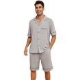 thumbnail image 1 of Vulcanodon Mens Pajama Set, Bamboo Viscose Button-up PJS for Men（Light Grey, Small）, 1 of 8