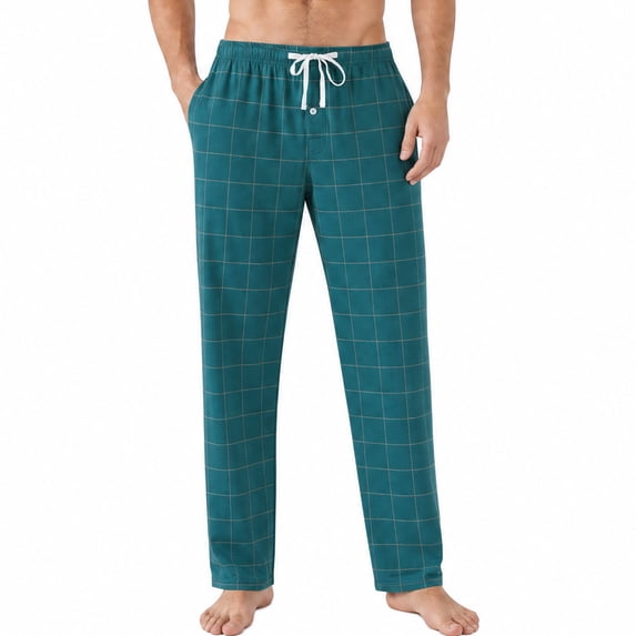 Vulcanodon Mens Plaid Sleep Pants, Cotton Pajama Pants with Pockets, Soft Lounge Pajama Bottoms for Men (Hunter Green-plaid, X-Large)