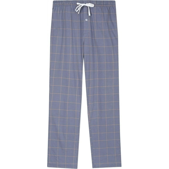 Vulcanodon Mens Plaid Sleep Pants, Cotton Pajama Pants with Pockets, Soft Lounge Pajama Bottoms for Men (Iron Gray-plaid, Large)