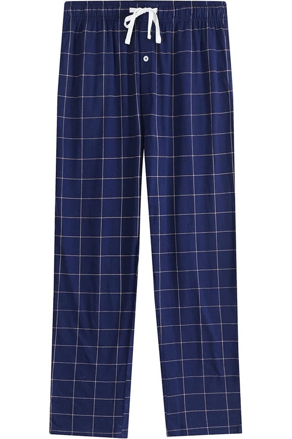 Mens Plaid Sleep Pants, Cotton Pajama Pants with Pockets, Soft Lounge Pajama Bottoms for Men(Navy-plaid 01, Large)