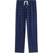 Vulcanodon Mens Plaid Sleep Pants, Cotton Pajama Pants with Pockets, Soft Lounge Pajama Bottoms for Men(Navy-plaid 01, Large)