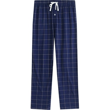 Vulcanodon Mens Plaid Sleep Pants, Cotton Pajama Pants with Pockets, Soft Lounge Pajama Bottoms for Men(Navy-plaid 01, Large)
