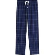 VULCANODON Mens Plaid Sleep Pants, Cotton Pajama Pants with Pockets, Soft Lounge Pajama Bottoms for Men(Navy-plaid 01, Large)