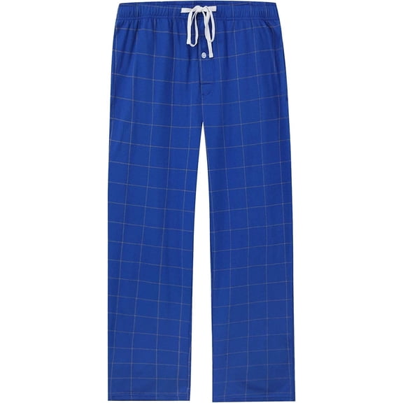 Vulcanodon Mens Plaid Sleep Pants, Cotton Pajama Pants with Pockets, Soft Lounge Pajama Bottoms for Men (Royal Blue-plaid, Large)