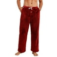 thumbnail image 1 of Vulcanodon Mens Plush Warm Pajama Pants, Fluffy Soft Fleece Sleep Pant with Pockets Lounge Pj Bottoms for Men （Burgundy, M）, 1 of 5