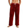 thumbnail image 1 of Vulcanodon Mens Plush Warm Pajama Pants, Fluffy Soft Fleece Sleep Pant with Pockets Lounge Pj Bottoms for Men （Burgundy, XL）, 1 of 4