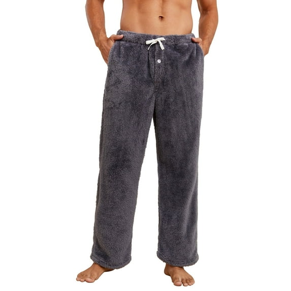 Vulcanodon Mens Plush Warm Pajama Pants, Fluffy Soft Fleece Sleep Pant with Pockets Lounge Pj Bottoms for Men (Dark Grey, L)