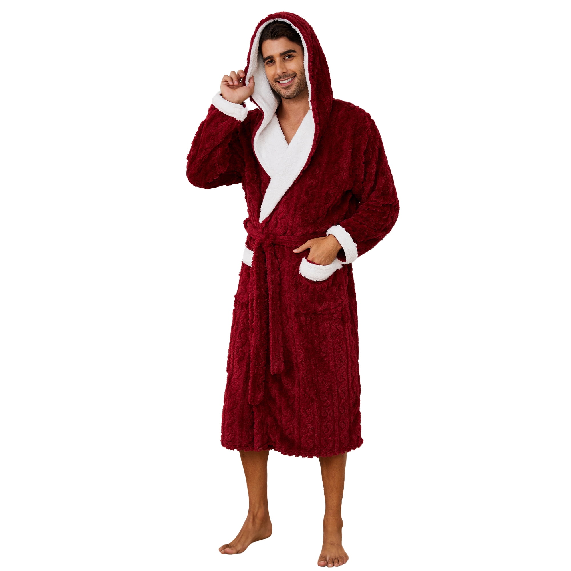 Vulcanodon Mens Robe with Hood,Full Length Plush Robe for Men Contrast ...
