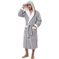 thumbnail image 1 of Vulcanodon Mens Robe with Hood,Full Length Plush Robe for Men Contrast Thick Fleece Bathrobe (Light Grey, Large-X-Large), 1 of 6