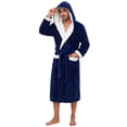 thumbnail image 1 of Vulcanodon Mens Robe with Hood,Full Length Plush Robe for Men Contrast Thick Fleece Bathrobe (Navy, Small-Medium), 1 of 6
